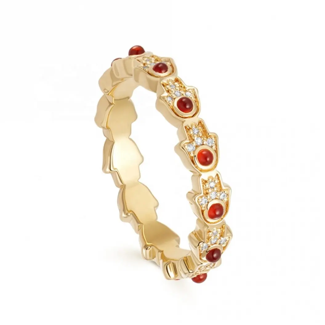 Gemnel jewelry minimalist ring 14k gold 925 silver zircon ruby hamsa hand ring