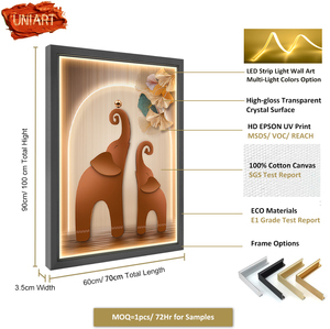 Tableau <span class=keywords><strong>mural</strong></span> en toile brillante LED pour chambre d'enfant, peinture murale d'éléphant, art d'hôtel, impression sur toile d'animal en porcelaine verticale, décoration murale pour la maison, affiche - Product Image 3