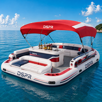 Île flottante gonflable pour parc aquatique avec logo personnalisé, dimensions ajustables et anneaux d'ancrage pour utilisation en location pour marinas, yachts et fêtes