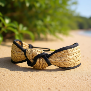 Fascia per capelli con bordo in paglia e nodo decorativo per donna, accessorio moda estivo - Product Image 2