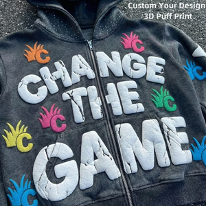 Sudadera con Capucha Personalizada TKAN523 de Alta Calidad con Estampado 3D en Relieve, Lavado Ácido, Estilo Urbano Vintage, Algodón Grueso para Hombre - Product Image 1