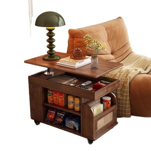 Solid Wood Coffee <b>Table</b> With Storage Shelves And <b>Wheels</b> <b>For</b> Living Room Sofa Side Use - Product Image 5