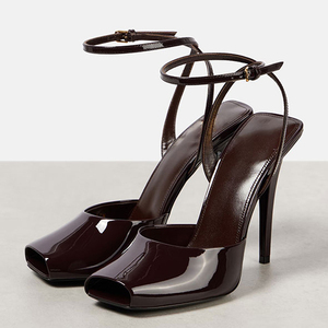 New Styles Women Open Square Toe Stiletto Ankle Strap Peep Toe Sandals Dress Patent High <b>Heels</b> Shoes - Product Image 6