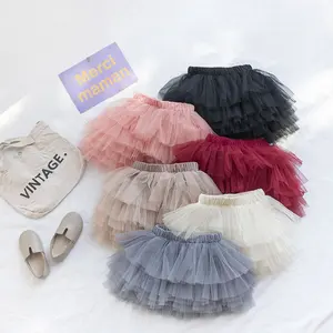 2022 Cô Gái Mới Fluffy Bé Gái Tutu Váy Màu Sắc Rắn Váy 6 Lớp Lưới Puffy Vải Tuyn Váy Cho 1-6T Trẻ Em