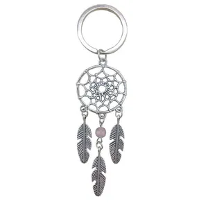 Capteur de rêves mode Simple avec perles roses vertes porte-clés boucle pendentif argenté plumes glands porte-clés pour cadeau