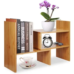 Verstellbares Naturholz Desktop Bücherregal Bambus Schreibtisch Lagerung Organizer Display Regal Rack, Counter Top Bücherregal