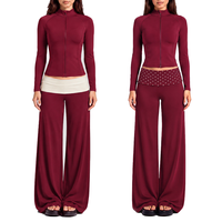 Ensemble de fitness pour femmes : Veste zippée à col montant (2 styles), pantalon droit, color block, taille plissée et à pois – Tenue d'entraînement, Pilates et Yoga