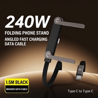 Nouveau câble de charge tressé pliable 240W avec support coudé Type-C, charge rapide 6A, connecteur C-C, transfert de données pour téléphone portable