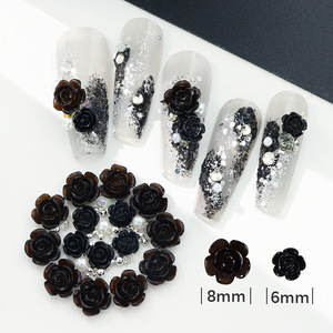 50 unids/bolsa 6/8mm negro blanco resina Rosa <span class=keywords><strong>Flores</strong></span> con oro plata cuentas uñas encantos mariposa <span class=keywords><strong>manicura</strong></span> 3D decoración de uñas - Product Image 6