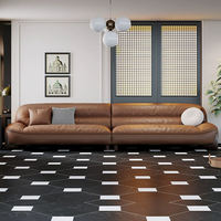 Sofá Modular de Lujo Ligero Estilo Italiano en Piel de Vaca, Sofá Retro para Sala de Estar en Fila Recta, Juego de Sofás de Cuero Marrón Caqui