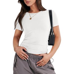 T-shirt à manches courtes pour femme FOXA, col rond, coupe ajustée, t-shirt basique, longueur normale, 100% coton, tissu jersey respirant - Product Image 1