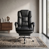 Fauteuil de bureau exécutif noir inclinable, chaise de direction en cuir à dossier haut pivotante pour ordinateur