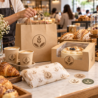 Emballage de boulangerie personnalisé HONPAK avec sac en papier kraft, boîte à gâteau avec fenêtre, gobelets en papier, papier résistant à la graisse et autocollants pour les cafés à emporter