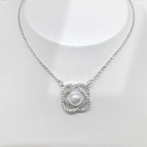 high quality plata 925 silver lady fan Shape pearl <b>necklace</b> wedding bridal classic Rhodium Plated vintage fine pendant <b>necklaces</b> - Product Image 2