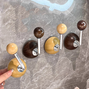 וו עגול מעץ עם כוס יניקה חלקה, ידידותי לסביבה, ABS+PC+TPU, ללא קידוח, רב פעמי, וו רב תכליתי לבית - Product Image 1