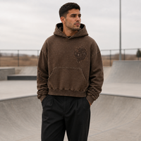 Sudadera con Capucha para Hombre, Personalizada con Logotipo OEM, 500gsm, Estilo Lavado a la Nieve, con Parches, al por Mayor, Fabricante de Ropa Urbana