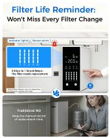 Système de filtration d'eau par osmose inverse (RO) compact sans réservoir, électrique, en plastique, 600 GPD, avec rappel de durée de vie, pour usage domestique