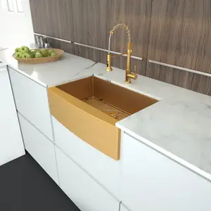 Luxury 33 Inch PVD Nano Apron Front 304 Stainless Steel Handmade Gold Farmhouse Kitchen Sink