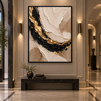 Art mural abstrait luxueux noir et or, peinture sur toile texturée 3D beige pour la décoration du hall d'hôtel, de la villa, du salon