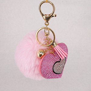 Năm mới pha lê đôi tim Pom Pom móc khóa với <span class=keywords><strong>Rhinestone</strong></span> tim Mặt dây chuyền <span class=keywords><strong>Keychain</strong></span> cho bạn gái - Product Image 2