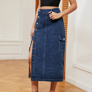 <span class=keywords><strong>Jupe</strong></span> en jean pour femme 2026 – Nouvelle collection – Coupe <span class=keywords><strong>droite</strong></span> mi-longue boutonnée – Vente flash - Product Image 4