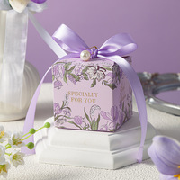 CSMD Chinesische Hersteller Perle Dekoration Kleine Größe Lila Farbe Quadrat Hochzeit Schokolade Verpackung Box für Gäste Tür Geschenke