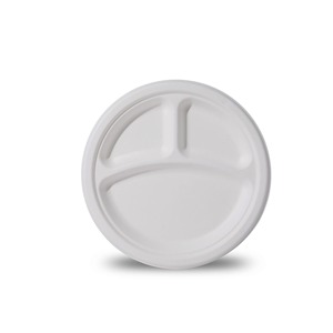 DAMAI Eco-friendly Biodegradable Sugarcane Bagasse 3 Compartment Divided 10 Inch <b>Plates</b> <b>Disposable</b> Round Paper <b>Plates</b> for Party - Product Image 3