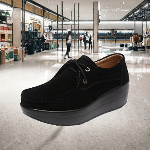 Zapatos de mujer de cuero transpirables con cordones, mocasines de plataforma de ante sólido para otoño, con punta cerrada, cómodos y a la moda, al por mayor. - Product Image 1