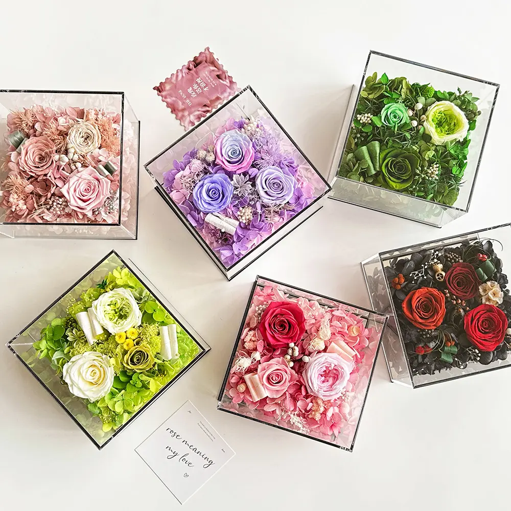 कारखाने अनुकूलित रोसा टेना फूल वेलेंटाइन डे उपहार बॉक्स हमेशा के लिए वास्तविक प्राकृतिक शाश्वत गुलाब