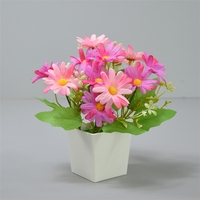 Ramos de Flores Artificiales de Margarita Blanca y Amarilla de 25 cm, Plantas en Maceta, Plantas Artificiales de Simulación