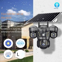 Nouvelle caméra de surveillance domestique à LED solaire à trois objectifs et trois écrans, télécommandée, mobile, extérieure, haute définition, vocale, IP66
