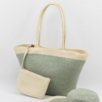 Sac Fourre-Tout de Plage d'Été en Paille Naturelle, Sacs de Plage Fille Femme, Ensemble Chapeaux de Paille en Papier et Sac de Plage Avec Pochette pour Vacances