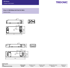 Controlador LED Tridonic LC 20/500/40 FixCC SC SNC4 20W 500mA de Corriente Constante AC-DC, 15-40V, No Regulable, Garantía de 8 Años, Fuente de Alimentación - Product Image 6