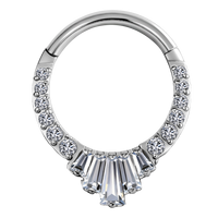 Piercing Septum Clicker en Titane ASTM F136 G23 avec Zircone Cubique (CZ) Taille Baguette et Ronde Mélangées, Plaqué Or 24K, 16G 8mm 10mm, pour Nez, Daith, Hélix