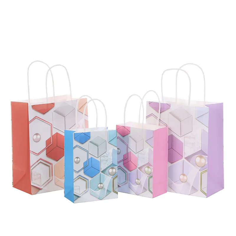 Красочные крафт-бумажные пакеты с вашим собственным логотипом с ручками для подарочных пакетов