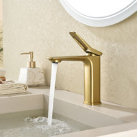 Robinet de lavabo en laiton massif doré brossé, mitigeur de salle de bain à levier fin conique monotrou, vente en gros, fabrication OEM personnalisée