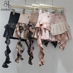 <span class=keywords><strong>Jupe</strong></span> <span class=keywords><strong>courte</strong></span> <span class=keywords><strong>femme</strong></span> à carreaux irréguliers, taille haute, coupe ample, style vintage - Product Image 1