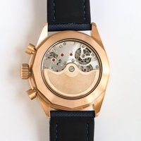 Montre pour homme professionnelle automatique mécanique avec chronographe Flyback personnalisé, squelette, boîtier en or rose et cadran bleu, design époustouflant