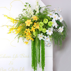 Arrangements floraux artificiels pour mariage, fleurs en plastique et soie mélangées, décorations d'angle vertes et blanches pour toile de fond de mariage - Product Image 2