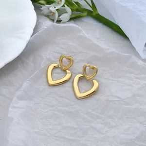 Heart Shape Nice Design Big Size Long Brass Earring Au750 18k Gold Color Brass Jewelry Woman Beautiful Jewelry Wholesale