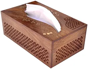 Attractive Wood Tissue Box With Scroll Work At Borders Designer Tissue Holder Napkin Storage Box Natural Finished Low MOQ