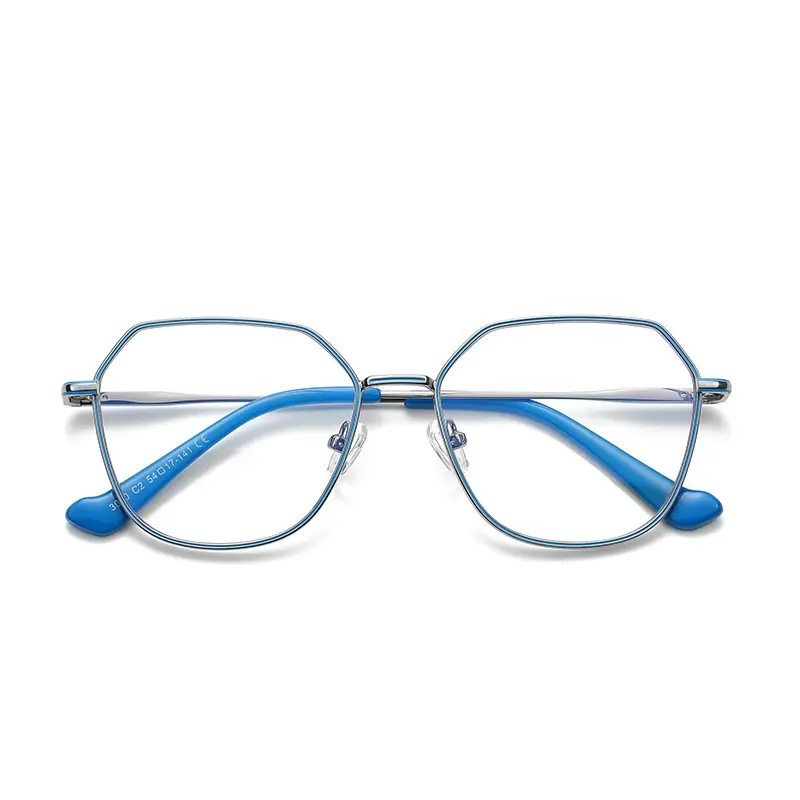 ZOWINモデル3040ポリゴンメタルフレーム眼鏡フレームレディストックブルーライトブロッキング眼鏡ポリゴンアイウェアスプリングヒンジ