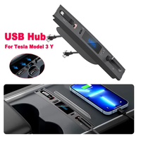 Chargeur USB 4 en 1 pour Tesla Model 3 Model Y, type C 27W PD type C QC 3.0 avec câble rétractable, adaptateur de console centrale USB
