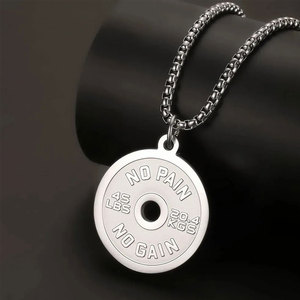 Collier pour homme en acier inoxydable 316 plaqué or 14k 18k, résistant à l'eau et inaltérable, avec pendentif haltère sportif - Product Image 1