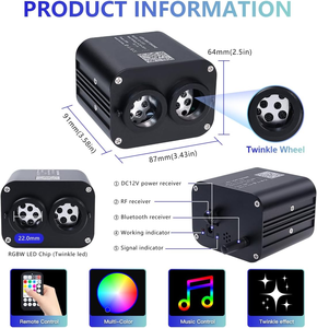 Kit de plafonnier de voiture à double couleur 20W, effet scintillant, fibres optiques RGBW, lumières étoilées pour voiture avec Bluetooth et télécommande - Product Image 5