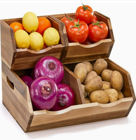 Panier de rangement pour légumes en bois à double étage empilable pour la cuisine