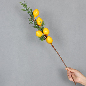 Flor Artificial de limón para decoración del hogar, arreglo de plantas de Año Nuevo, fruta realista, 5 cabezas, rama de hoja de limón, <span class=keywords><strong>Photostudio</strong></span> - Product Image 4