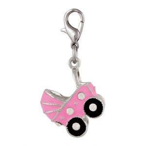 Ciondolo rosa a forma di passeggino con chiusura in argento per la creazione di gioielli e accessori - Product Image 1