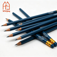 Crayon HB rond en bois bleu foncé avec gomme intégrée, vente en gros d'usine, idéal pour l'écriture et le dessin des étudiants, logo personnalisé imprimé