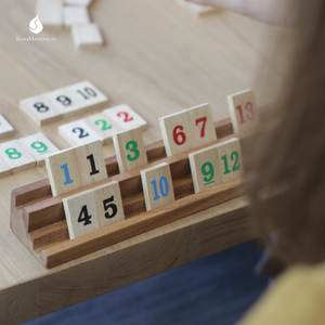 Match & Run : Wooden Number Tile Rummy Style Game Match Run Sliding Track Fast Matching Family Board Game Educational Toy - Product Image 6